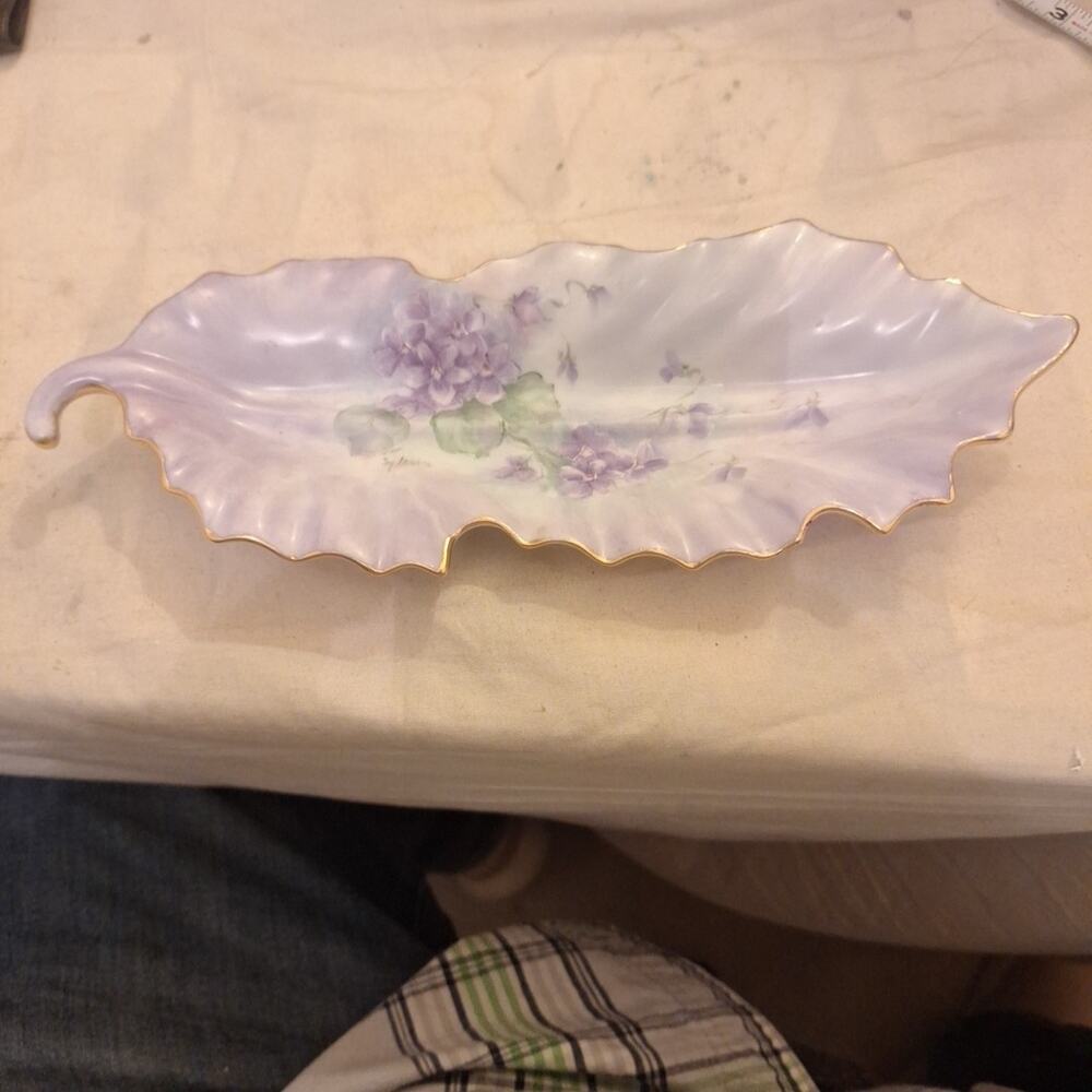 Vintage Arnart Hand Painted Japan Floral Violet Leaf Spoon Rest Soap Dish